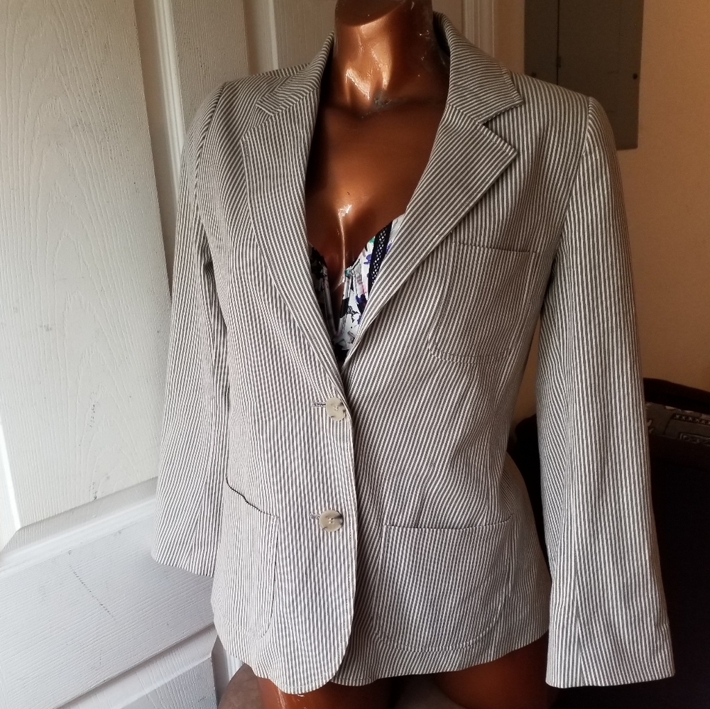 Theory Jovanna Abilene Jacket Blazer Cotton olive Stripe 10